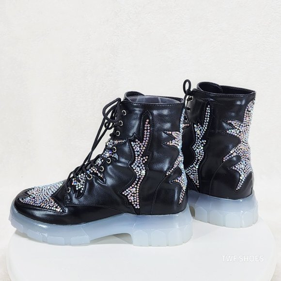Cape Robbin Shoes - Aces Rhinestone Combat Boots Punk Goth Glam Shoes Last Ones
